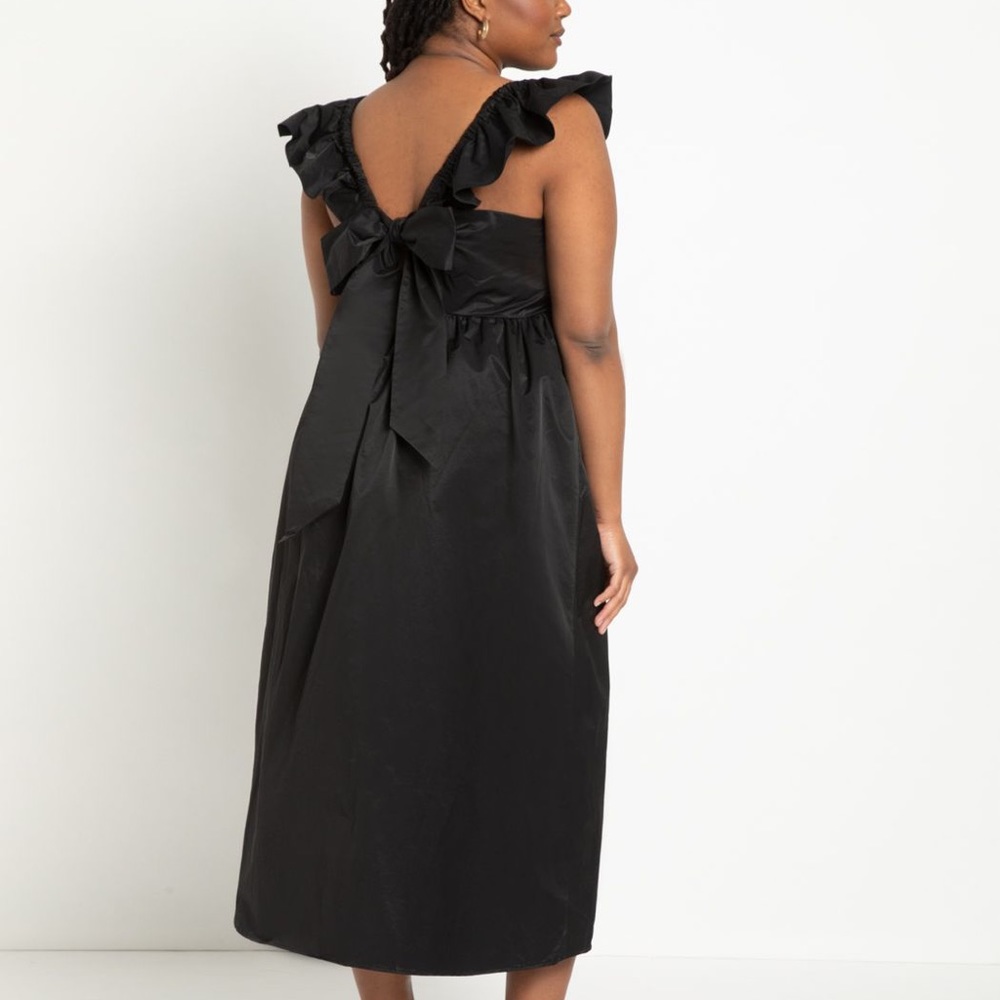 Eloquii Black Ruffle Strap Midi Dress with Back Bow - Picture 4 of 11